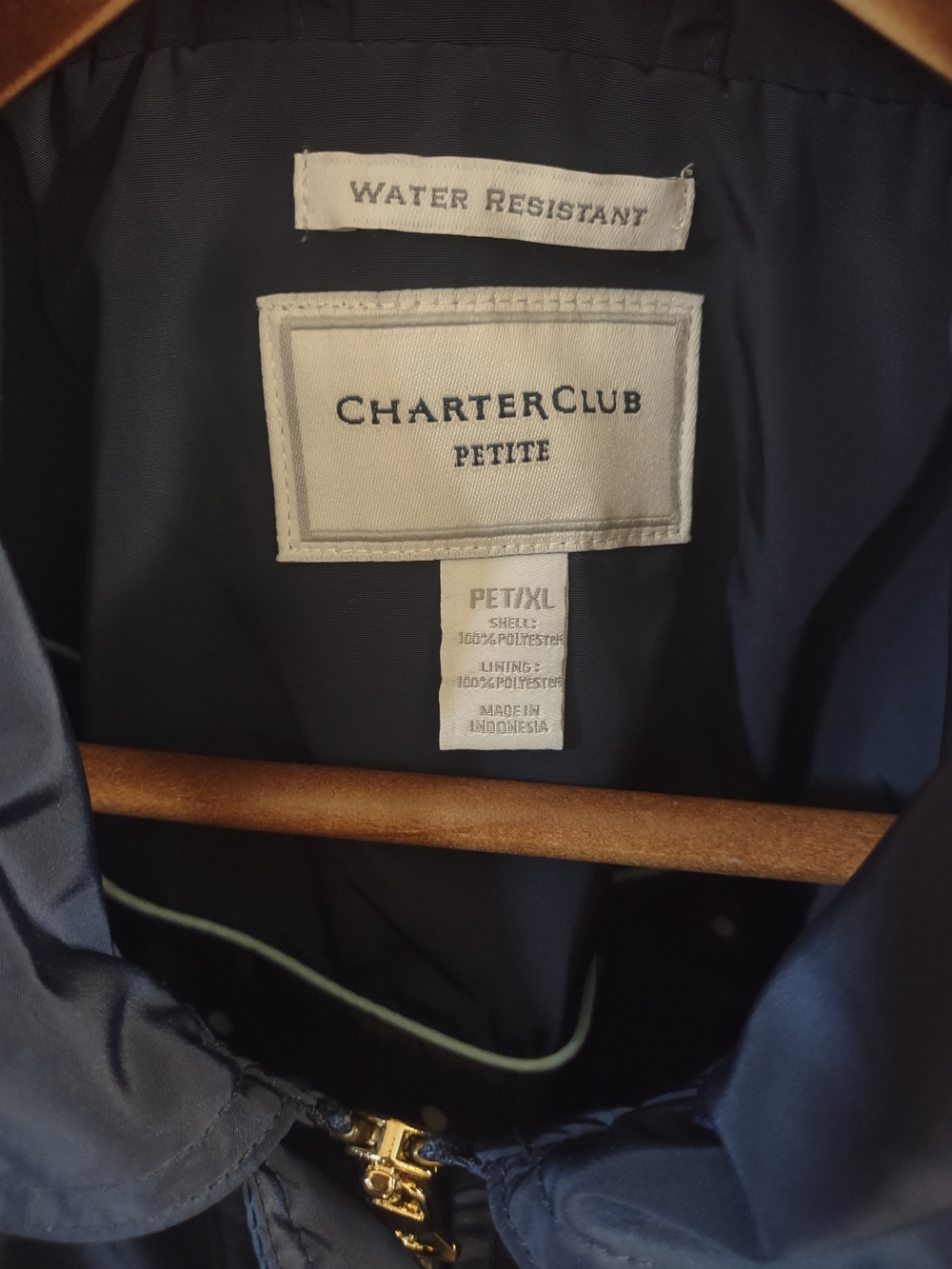 Charter Club Navy Drawstring Hooded Water Resistant Utility Jacket - Picture 3 of 4